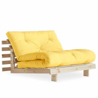 Fauteuil convertible futon ROOTS pin naturel coloris jaune couchage 90 x 200 cm.