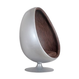 Fauteuil pivotant Oeuf, Egg chair coque gris satiné / intérieur microfibre marron vintage Design 70's