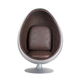 Fauteuil pivotant Oeuf, Egg chair coque gris satiné / intérieur microfibre marron vintage Design 70's