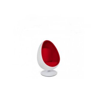 Fauteuil pivotant Oeuf, Egg chair coque blanche / intérieur feutrine rouge Design 70's. OUTLET