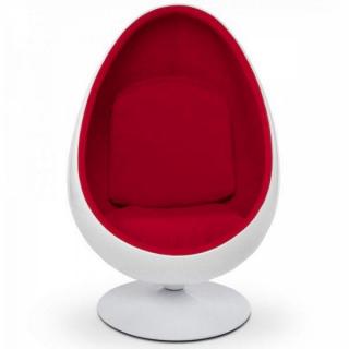 Fauteuil pivotant Oeuf, Egg chair coque blanche / intérieur feutrine rouge Design 70's. OUTLET