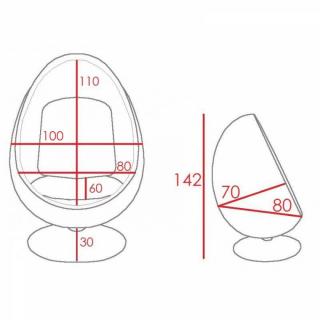 Fauteuil pivotant Oeuf, Egg chair coque blanche / intérieur feutrine rouge Design 70's. OUTLET