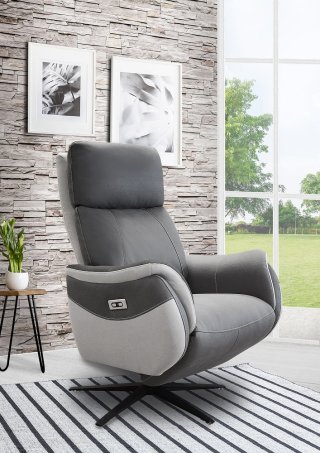 Fauteuil relax électrique CABRIES bi moteur micro gris plomb/perle piètement étoile métal noir