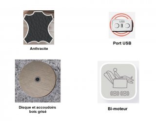 Fauteuil relax électrique FAUCON bi moteur coloris gris anthracite piètement pivotant