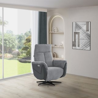 Fauteuil relax pivotant bi moteur ORNATA tissu chenillé & pvc gris anthracite