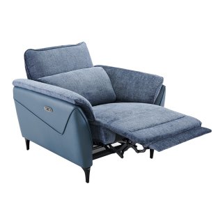 Fauteuil relaxation électrique ORNATA tissu chenillé bleu nuit