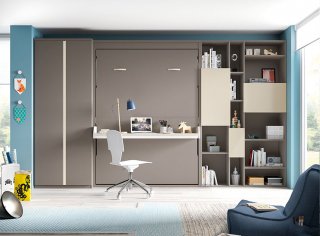 Armoire lit escamotable PRIMO bureau intégré Couchage 160x200cm Profondeur 37cm