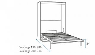 Armoire lit escamotable PRIMO bureau intégré Couchage 160x200cm Profondeur 37cm