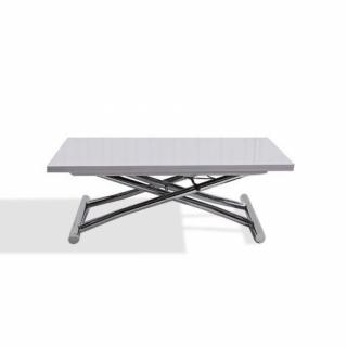 Table basse relevable extensible HIGH and LOW blanc brillant. Petite taille compacte.
