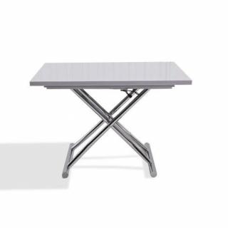 Table basse relevable extensible HIGH and LOW blanc brillant. Petite taille compacte.