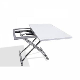 Table basse relevable extensible HIGH and LOW blanc brillant. Petite taille compacte.