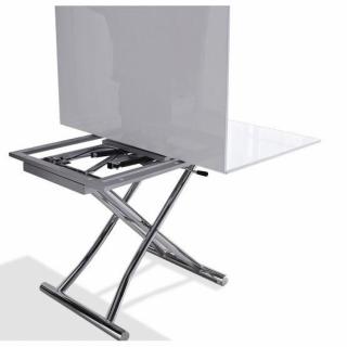 Table basse relevable extensible HIGH and LOW blanc brillant. Petite taille compacte.