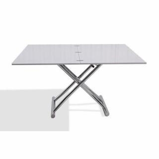 Table basse relevable extensible HIGH and LOW blanc brillant. Petite taille compacte.