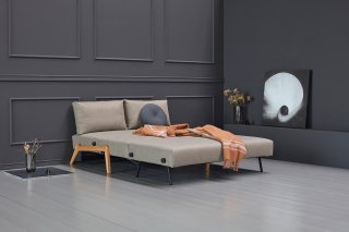Canapé convertible lit 160 cm ILB 500 chêne laqué tissu Mahoga Caramel Grey