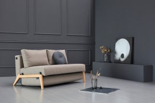 Canapé convertible lit 160 cm ILB 500 chêne laqué tissu Mahoga Caramel Grey