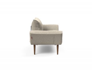 Canapé lit ZEAL STYLETTO acier piétement chêne laqué foncé tissu bouclé beige