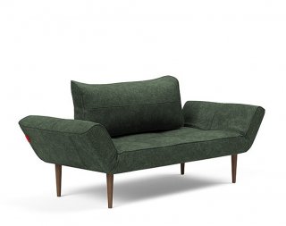 Canapé lit  ZEAL STYLETTO cadre acier piétement chêne foncé tissu Avella Pine Green