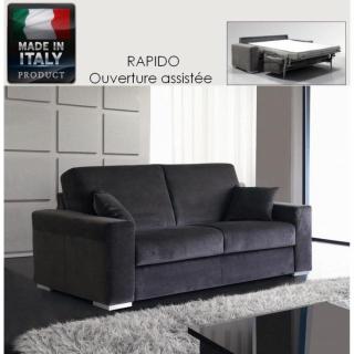 LE DIVA canapé convertible EASY OUVERTURE EXPRESS 140*200cm ouverture assitée, sommier à lattes bois, tissu gris graphite