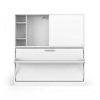 Lit bureau escamotable horizontal avec surmeuble ACADEMY DESK couchage 90x200cm turquoise gris et blanc