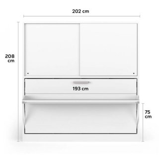 Lit bureau escamotable horizontal avec surmeuble ACADEMY DESK couchage 90x200cm turquoise gris et blanc