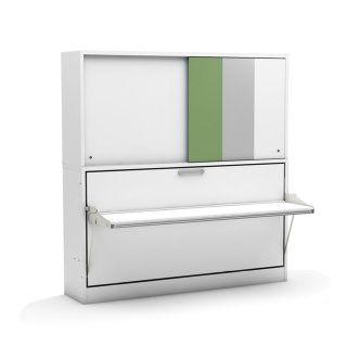 Lit bureau escamotable horizontal avec surmeuble ACADEMY DESK couchage 90x200cm vert gris et blanc