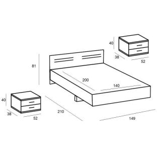 Lit design IDAHO avec 2 chevets noyer