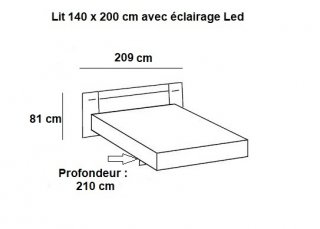 Lit design ANGELA avec éclairage 160 x 200 cm blanc rechampis béton gris clair