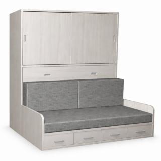 Lit escamotable horizontale 2 portes coulissantes 90 x 190 cm canapé tiroirs intégrés pour matelas de 24 cm hauteur 240 cm
