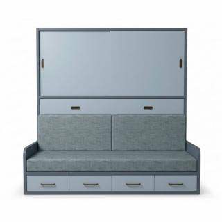 Lit escamotable horizontale 2 portes coulissantes 90 x 190 cm canapé tiroirs intégrés pour matelas de 24 cm hauteur 240 cm