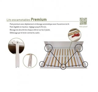 Lit escamotable horizontale portes battantes 105x190 cm bureau intégré pour matelas de 24cm hauteur 220cm