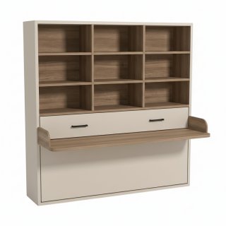 Lit escamotable horizontale bibliothèque 90x190 cm bureau intégré pour matelas de 21cm hauteur 220cm