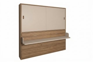 Lit escamotable horizontale portes lisses 90x190 cm bureau intégré pour matelas de 24cm hauteur 240cm