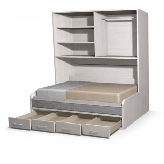 Lit escamotable horizontale 2 portes coulissantes 90 x 200 cm canapé tiroirs intégrés pour matelas de 24 cm hauteur 220 c