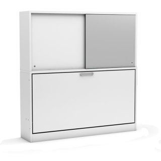 Lit escamotable horizontal avec surmeuble ACADEMY couchage 90x200cm blanc et gris