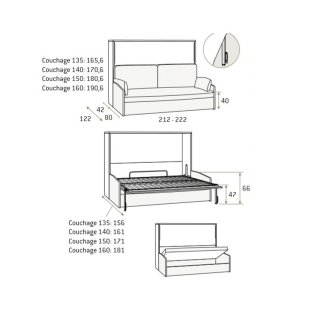 Lit escamotable horizontale 160 x 190 cm ADVANCE SOFA canapé coffre intégré pour matelas de 21cm d'épaisseur