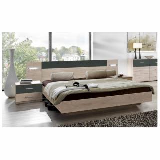 Lit futon avec chevets et éclairages Led ANGIE couchage 160 x 200 cm chêne hickory et graphite