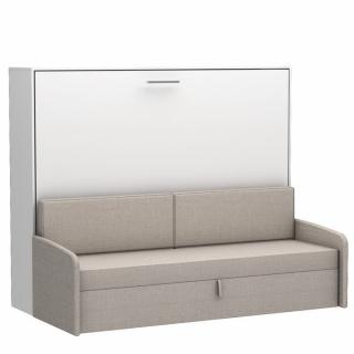 Lit escamotable horizontal canapé tweed beige MULTIMO SOFA couchage 140x200cm blanc
