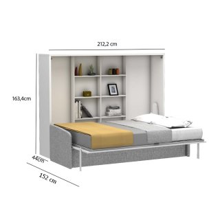 Lit escamotable horizontal canapé tweed beige MULTIMO SOFA couchage 140x200cm blanc
