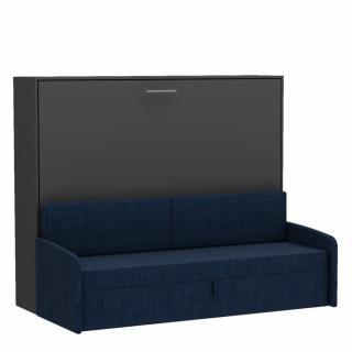 Lit escamotable horizontal canapé tweed bleu nuit MULTIMO SOFA couchage 140x200cm anthracite