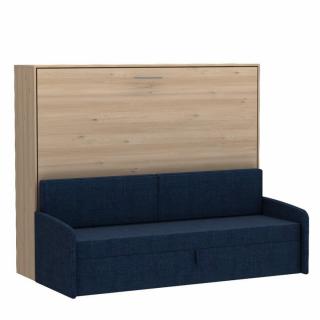 Lit escamotable horizontal canapé tweed bleu nuit MULTIMO SOFA couchage 140x200cm chêne