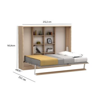 Lit escamotable horizontal canapé tweed bleu nuit MULTIMO SOFA couchage 140x200cm chêne