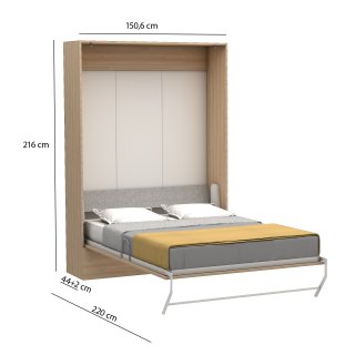 Lit escamotable vertical canapé tweed bleu nuit MULTIMO SOFA couchage 140x200cm chêne