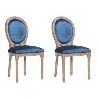 Lot de 2 chaises médaillon VERSAILLES style louis XVI velours bleu  et chêne clair vieilli