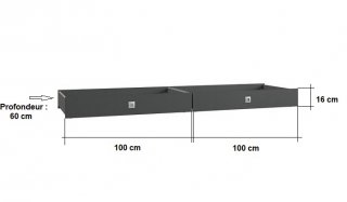 Lot 2 tiroirs LISBURN pour lit 90 120 140 décor graphite