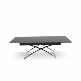 Table Calligaris relevable extensible MAGIC-J verre noire piétement chromé
