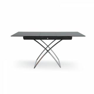Table Calligaris relevable extensible MAGIC-J verre noire piétement chromé
