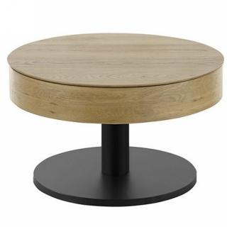 Table basse ronde DORA 75 cm diamètre-plateau chêne relevable piétement acier brosse 