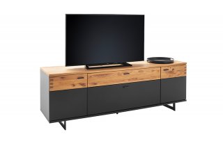 Meuble TV CASONI  2 portes 2 tiroirs Laqué gris noir chêne sauvage huilé