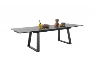 Table repas extensible NARBAN 200(300cm) plateau céramique verre anthracite pied metal noir mat