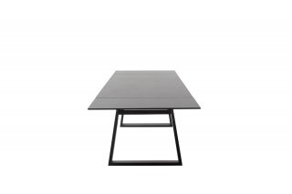 Table repas extensible NARBAN 200(300cm) plateau céramique verre anthracite pied metal noir mat